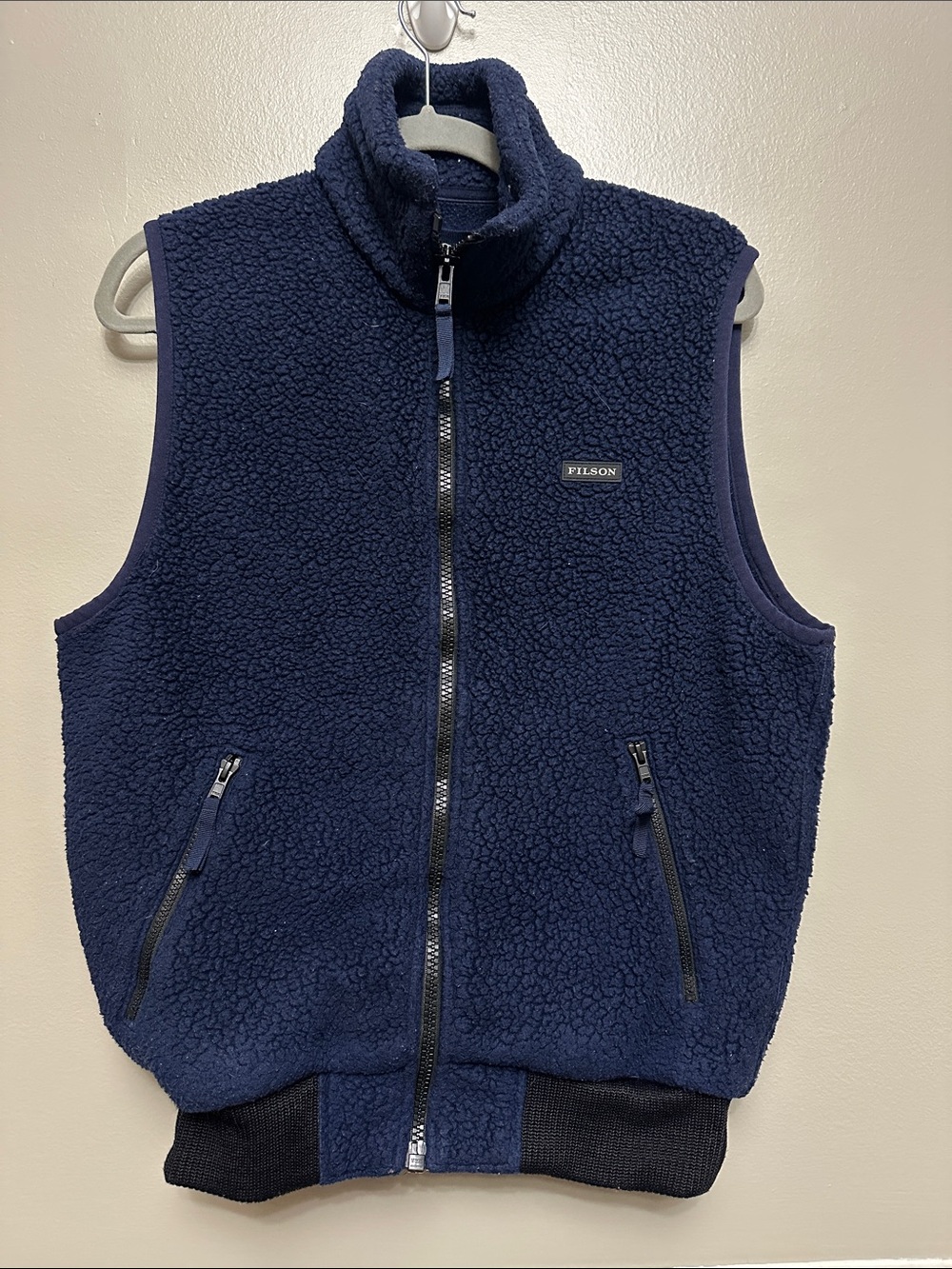 Mens Filson Sherpa polartec fleece blue vest Sz S
